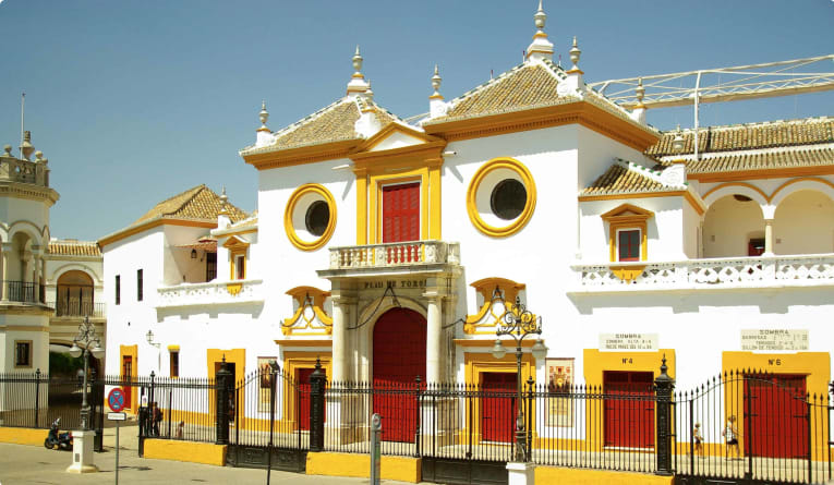 External view of the bullring in Seville, Spain