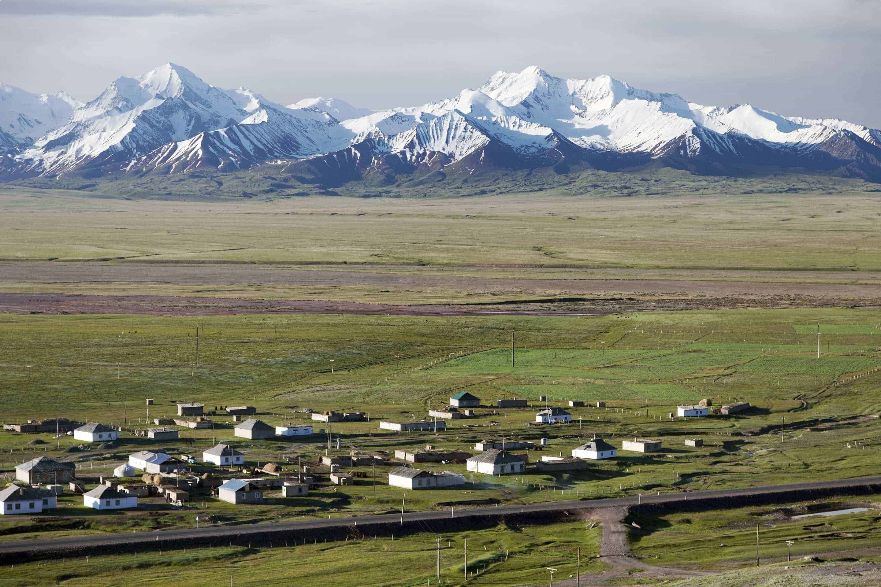 view of Pamir range, alay valley and Sary Tash