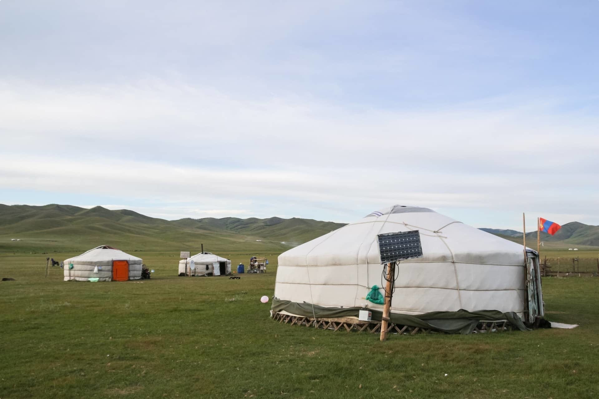 Yurt tents in Mongolia steppes