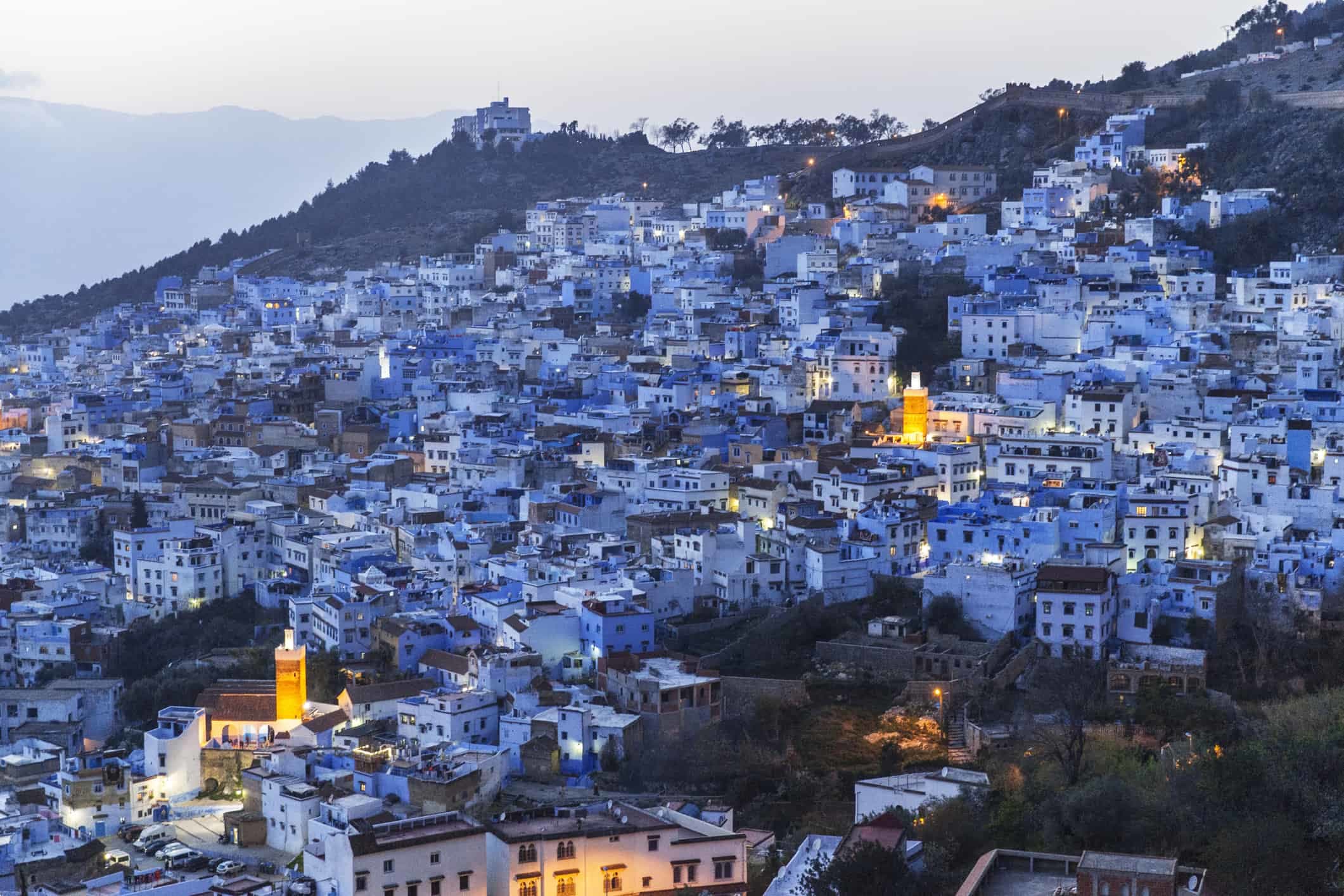 Chefchaouen Morocco cityscape at sunset