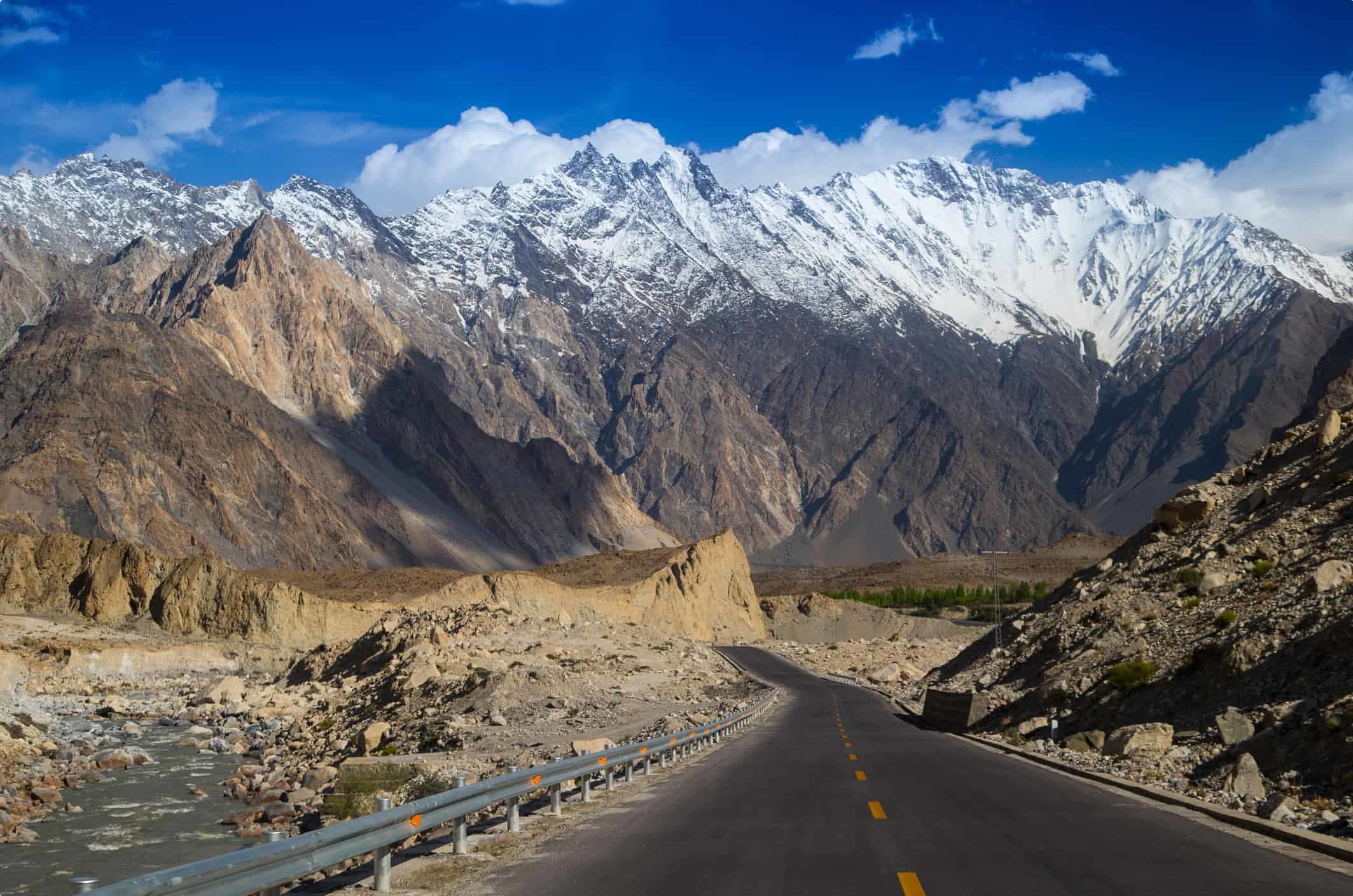 Karakoram Highway with mountain in background