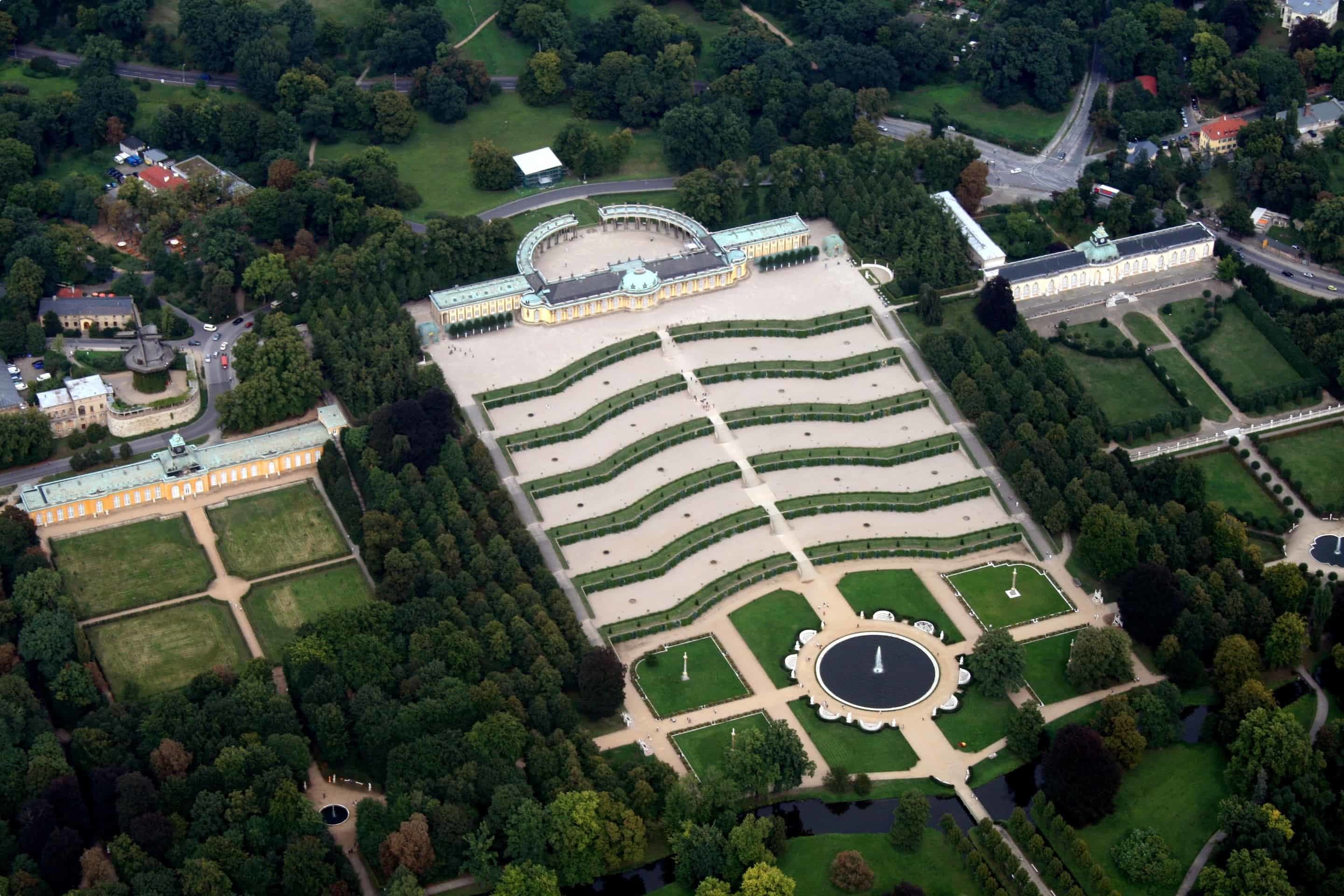 An aerial view of Sanssouci Palace