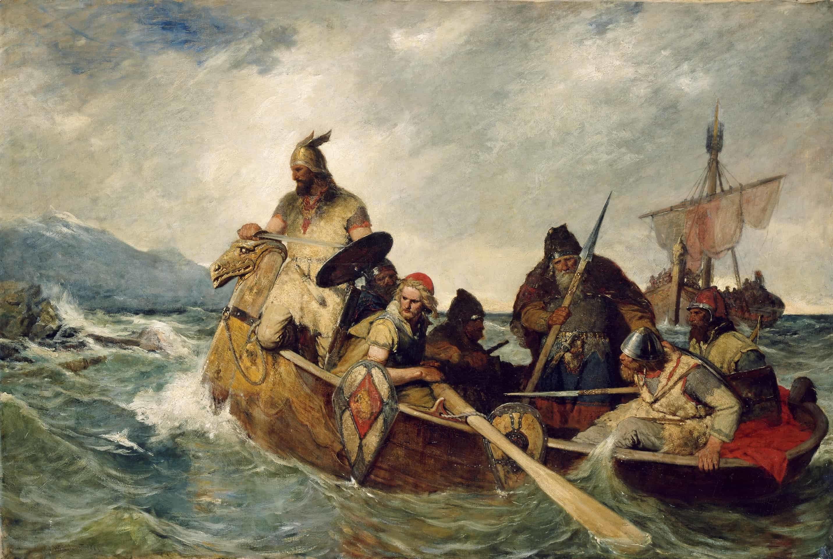 A depiction of the Norwegians landing in Iceland