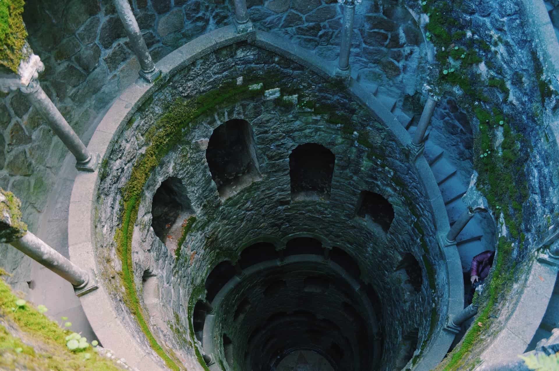 Looking down the Initiation Well at Quinta de Regaleira