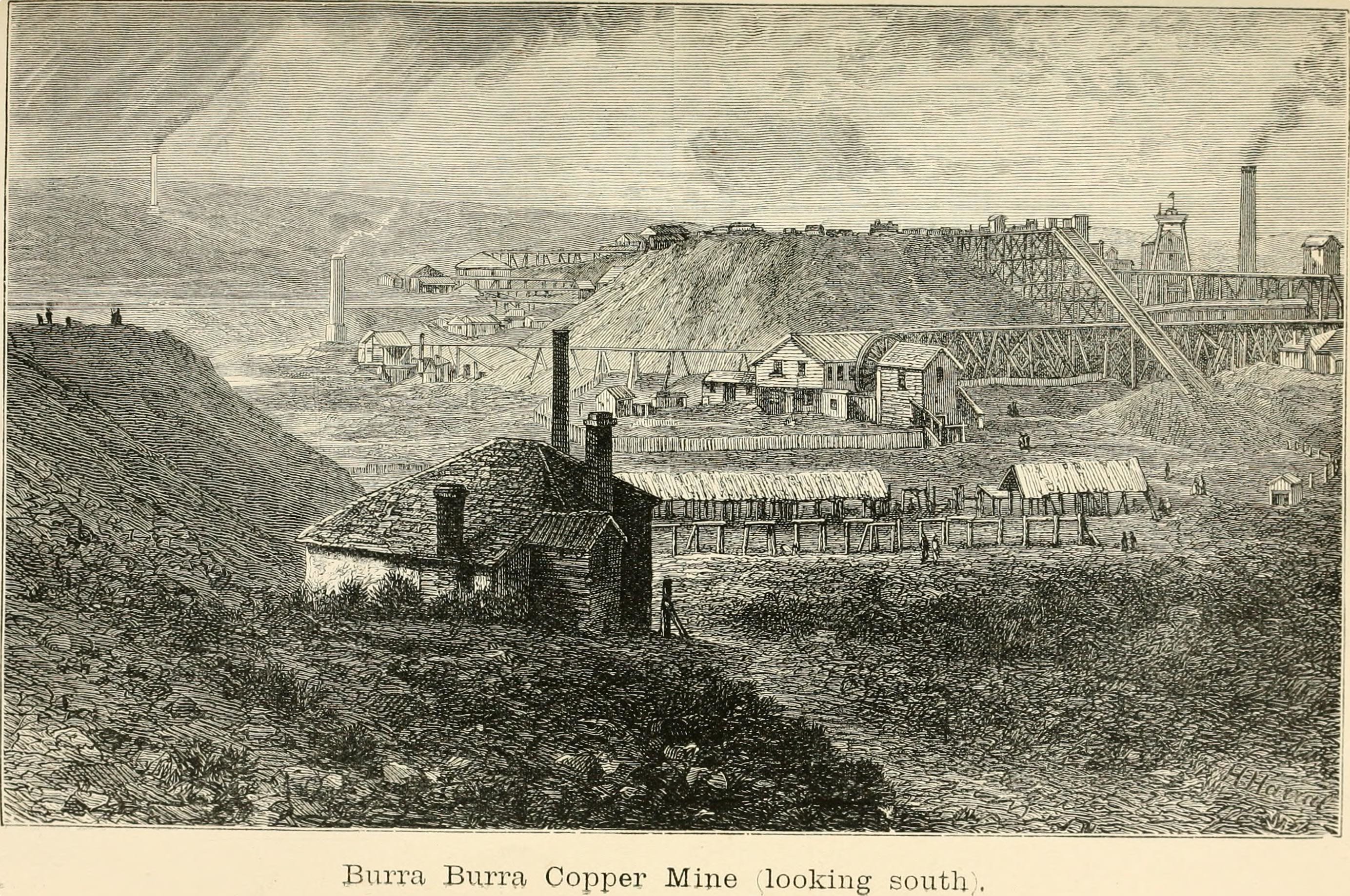 1883 drawing of the Burra Burra Mine.