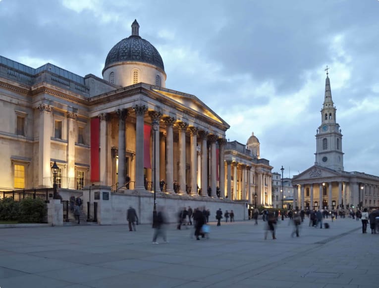 National Gallery in London at dusk