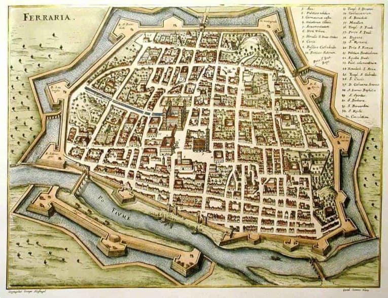 A map of Ferrara around 1600.