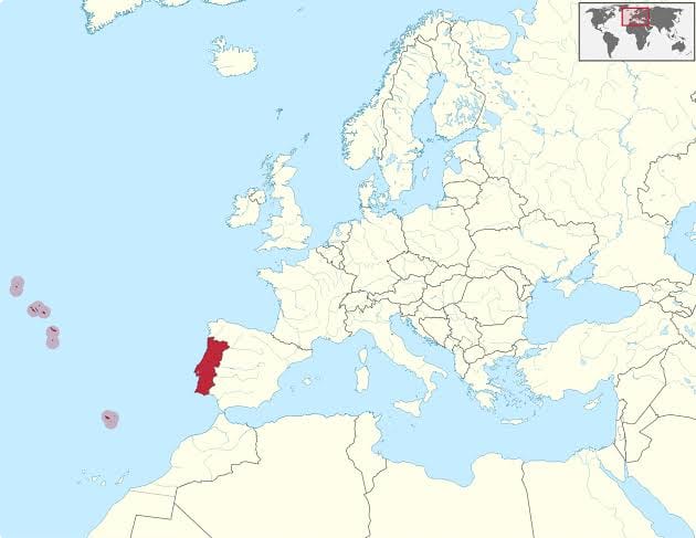 A map showing Portugal's position in Europe