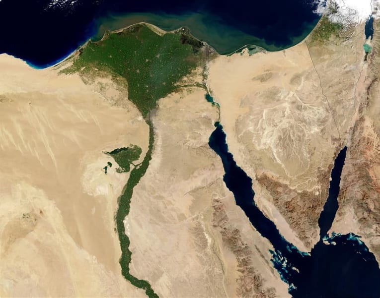 An aerial view of the Nile River in Egypt