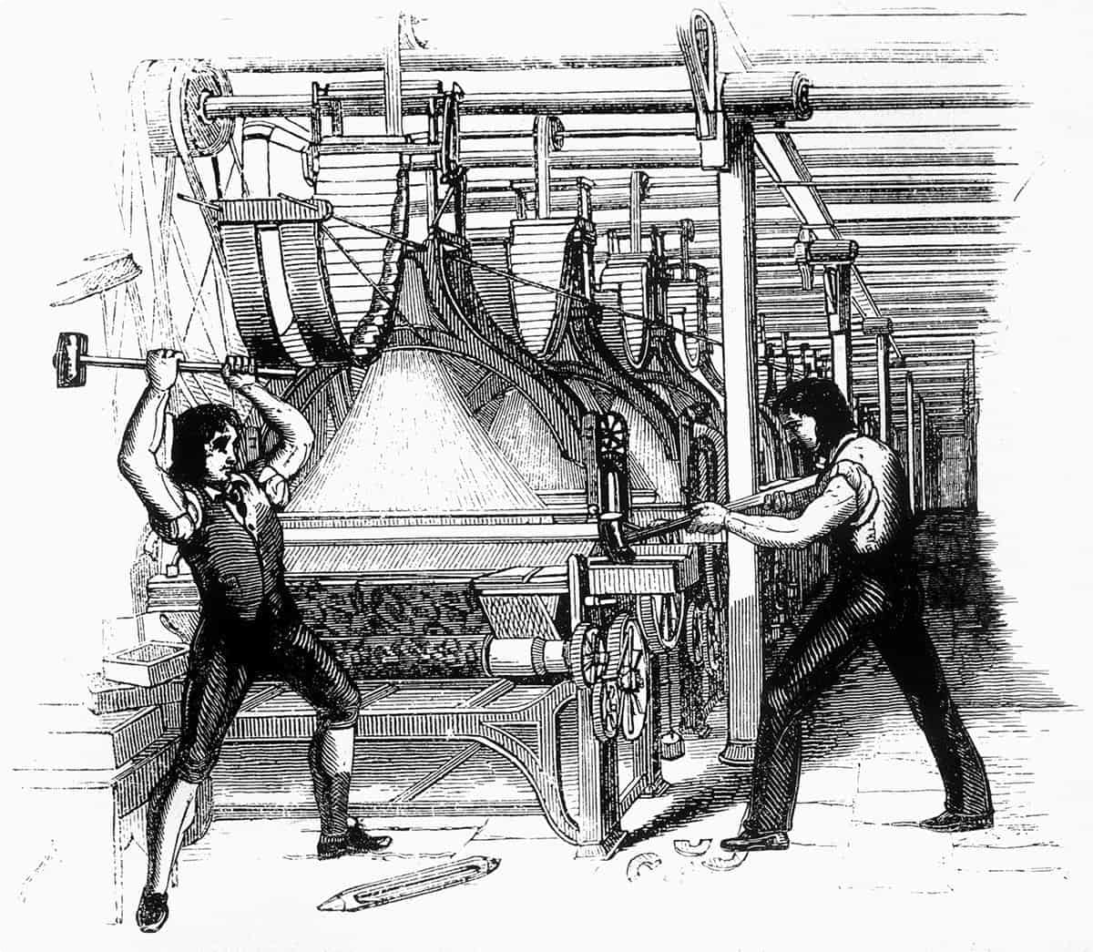 Luddites smashing a loom