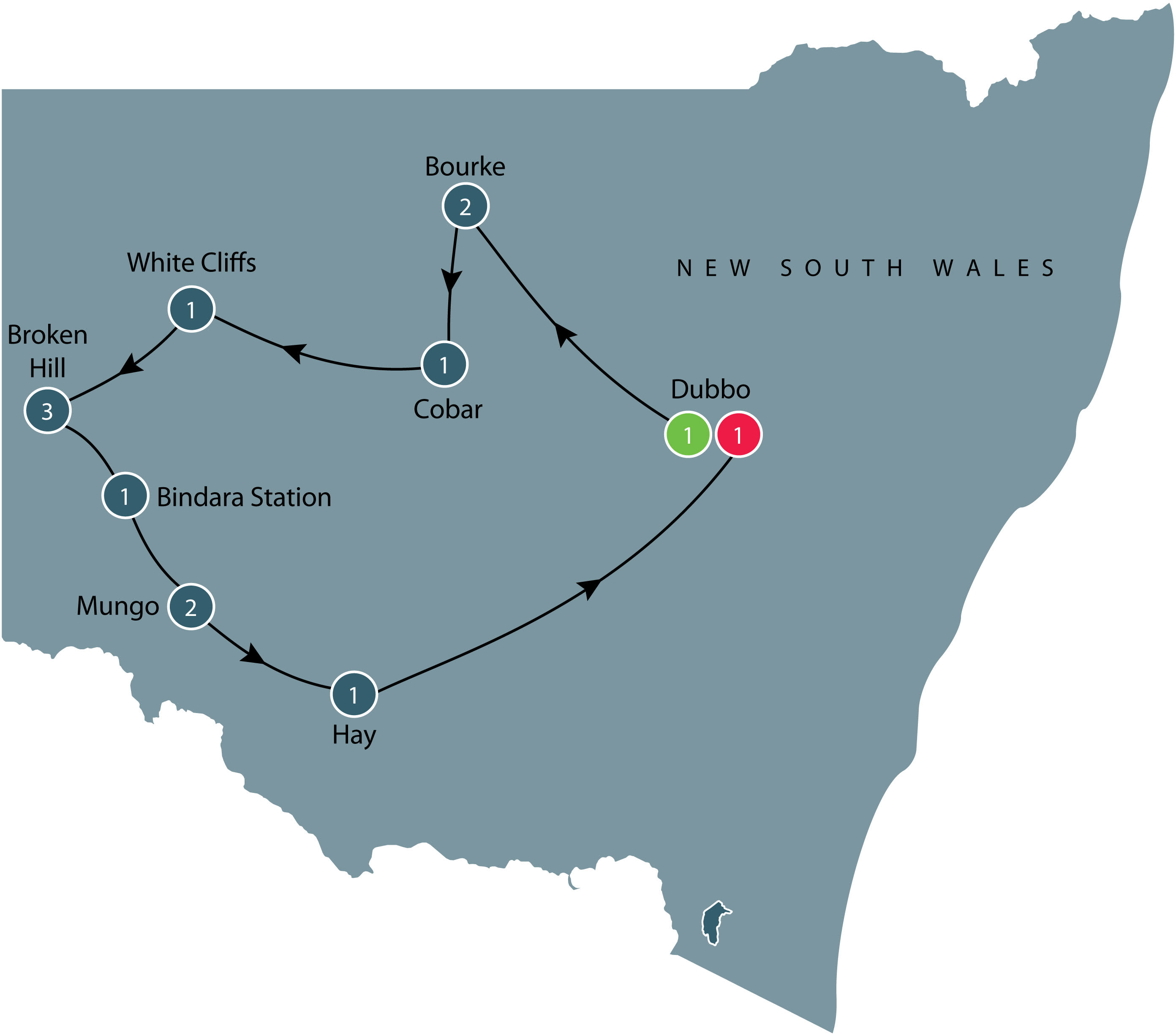 Dubbo and Western NSW tour map