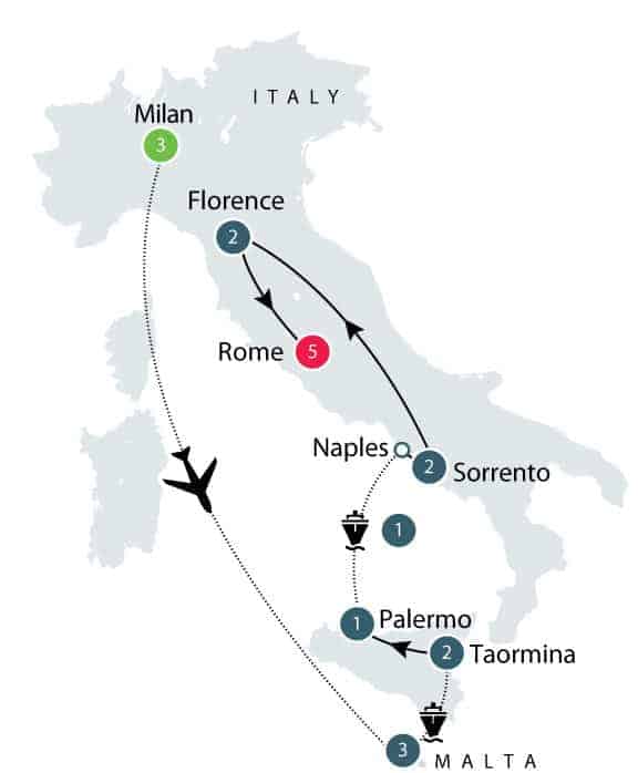 Caravaggio small group tour map