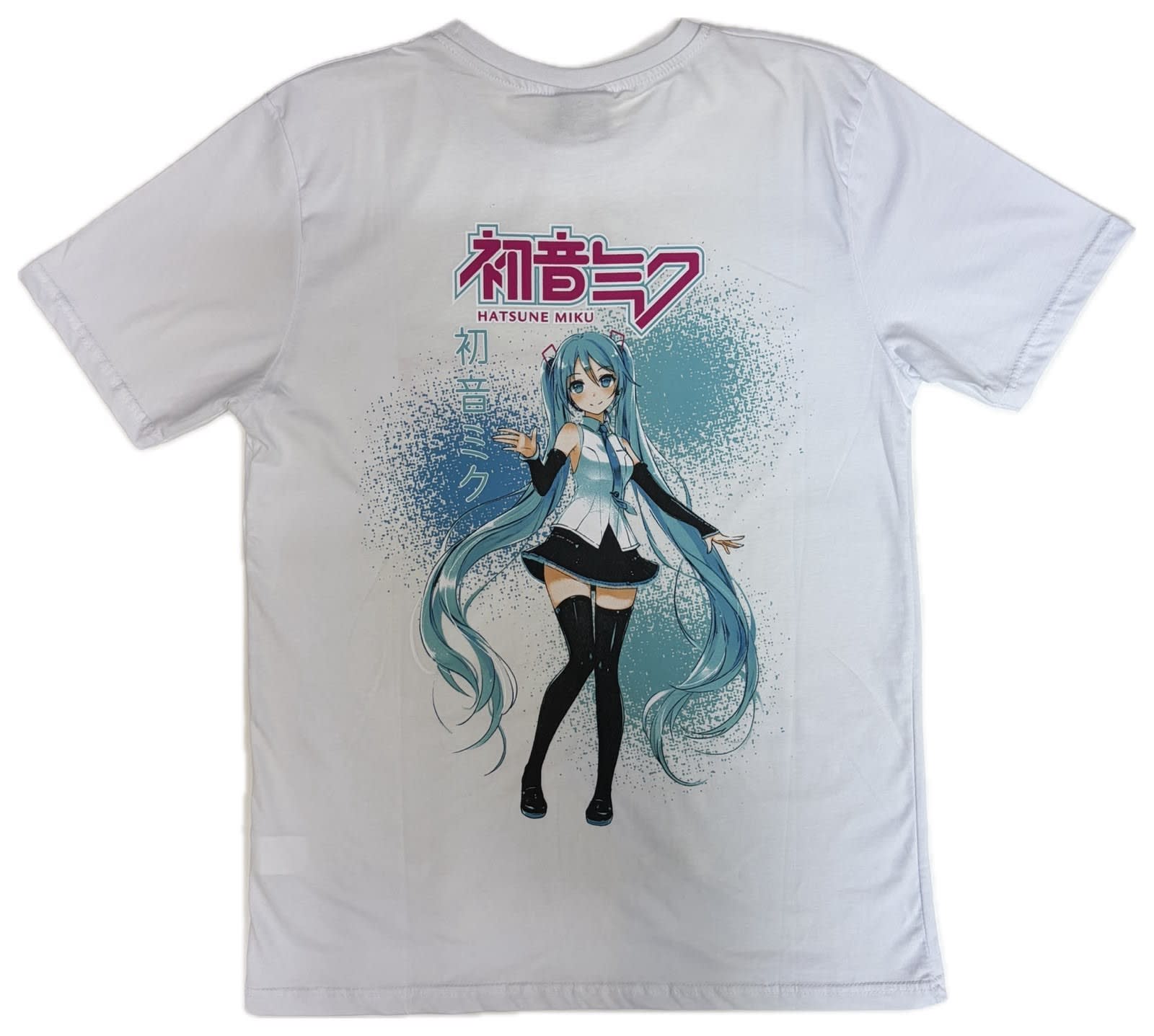 Hatsune Miku Pembe Logolu Ön ve Arka Baskılı Regular Fit Beyaz Tişört