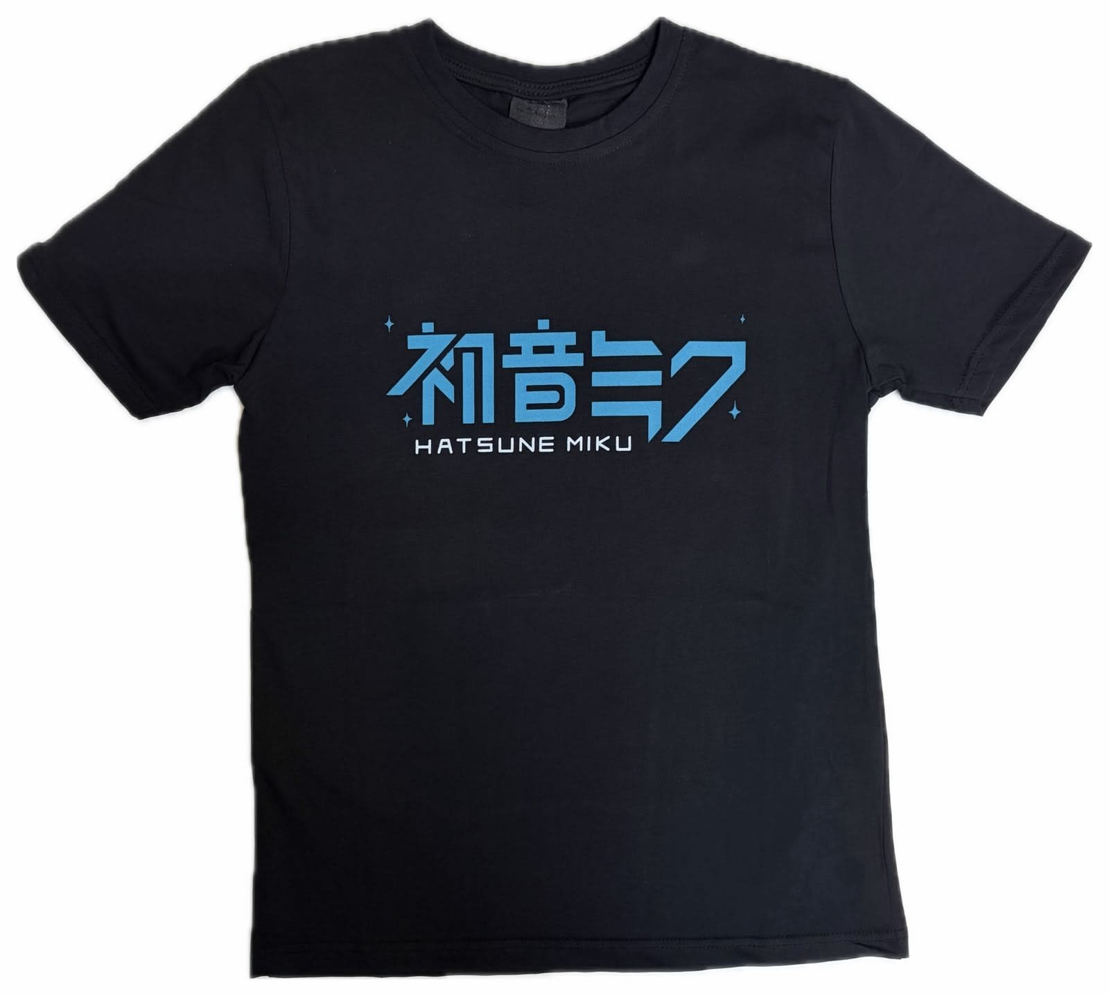 Hatsune Miku Mavi Logolu Ön ve Arka Baskılı Regular Fit Siyah Tişört