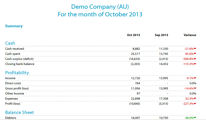 Xero reporting executive summary