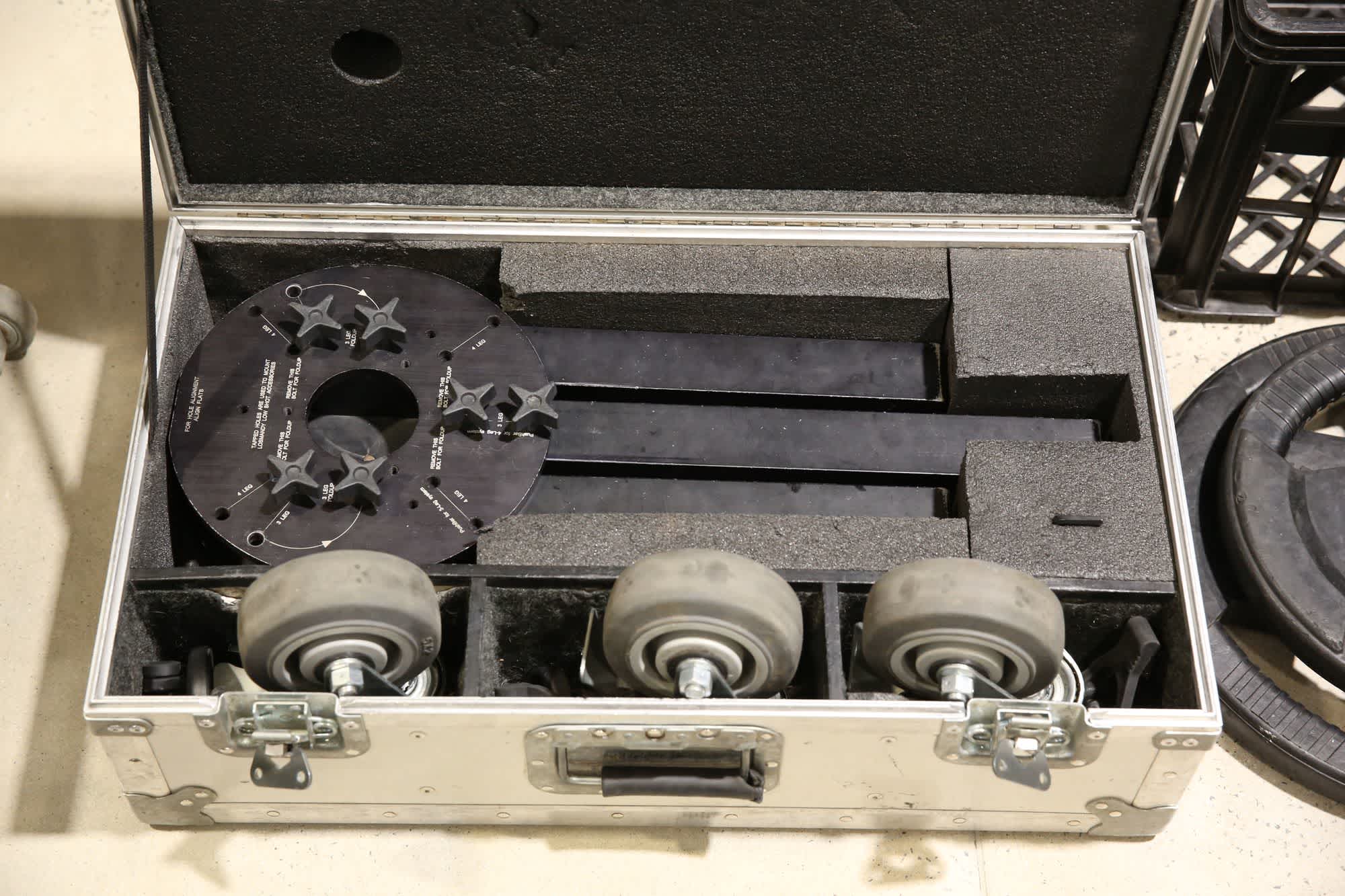 The spider dolly packed in its transport case.