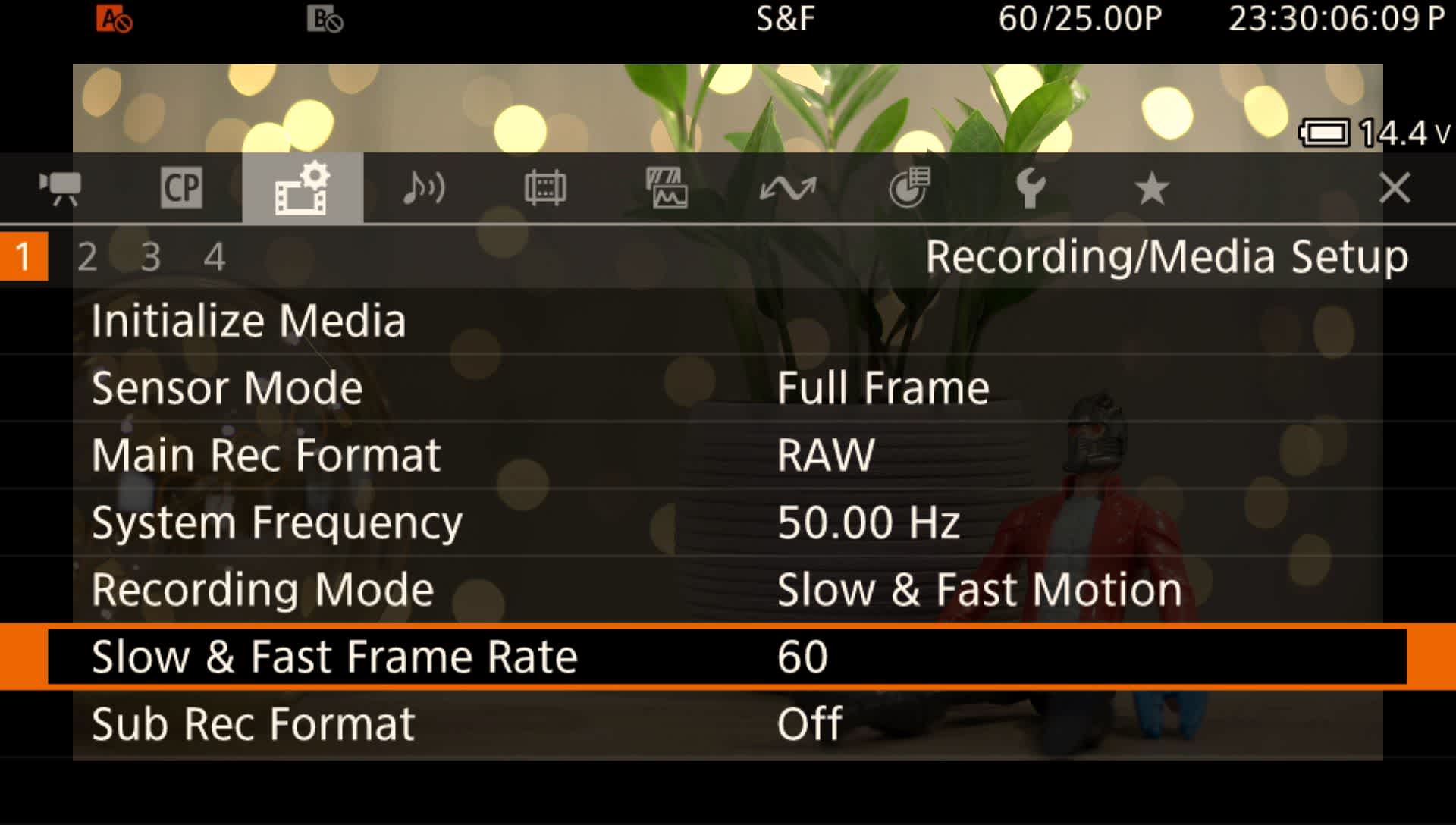 Enabling high speed recording in the C500 MKII menu.