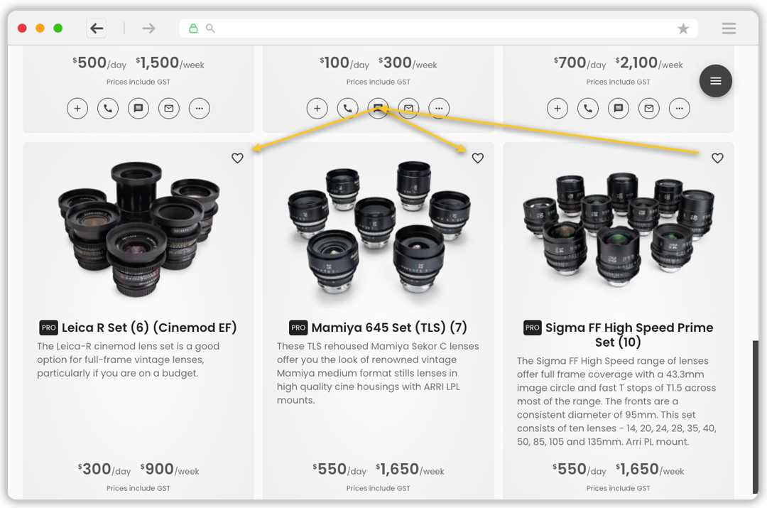 This is where the favourite icons appear when browsing a product category.