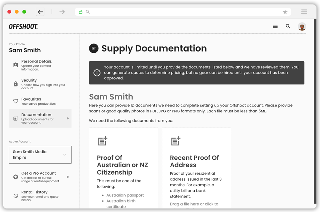 The documentation section is where you can add ID to your account.