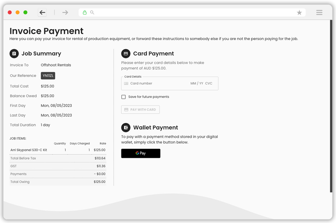 The payment link allows anyone to pay for a job.