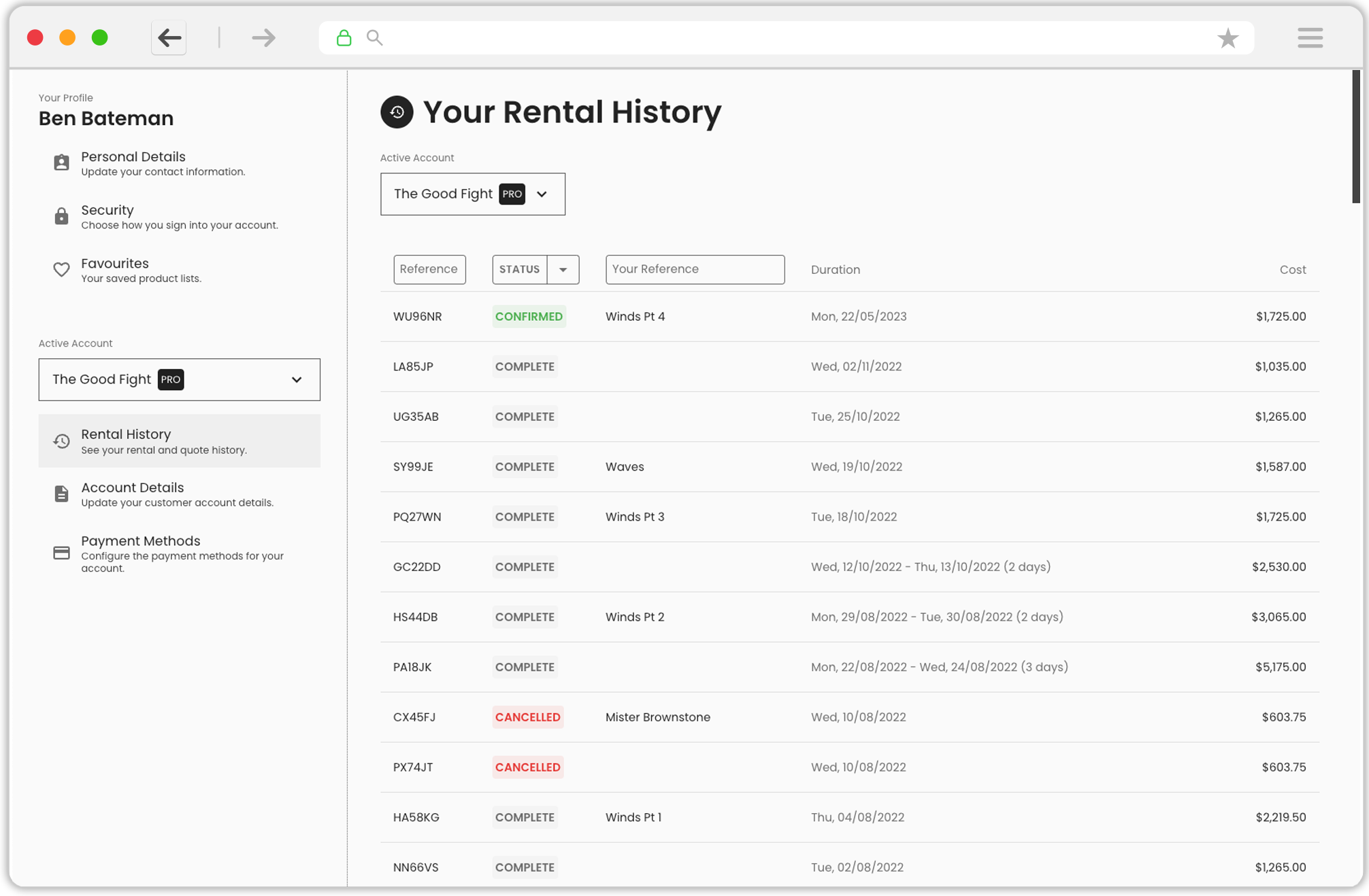 Find the job in your rental history and click it to show the job details.