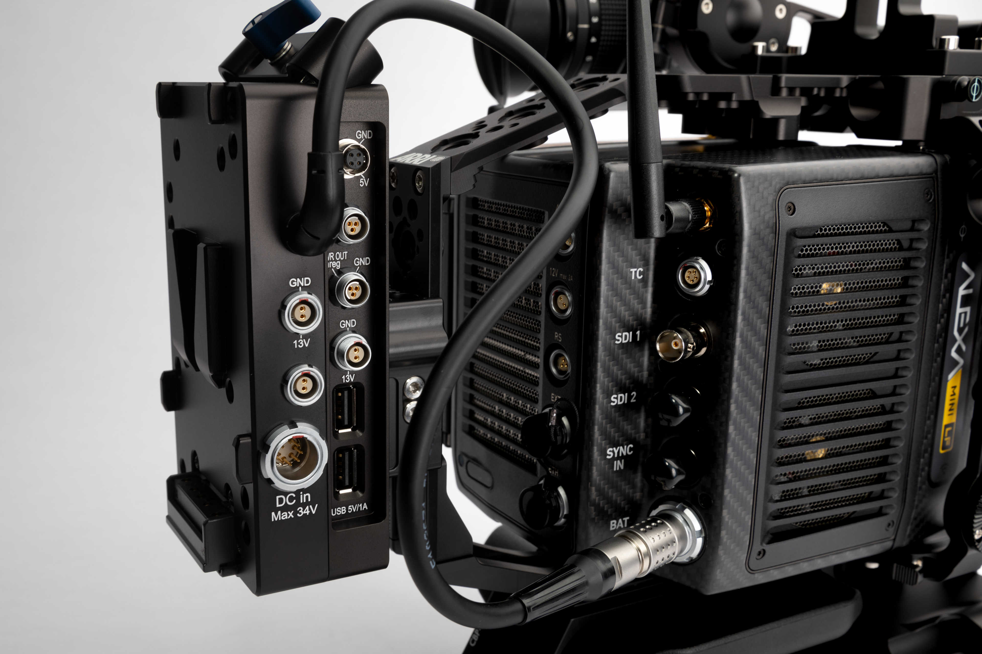 A view of the right rear I/O of an Arri Alexa Mini LF camera.