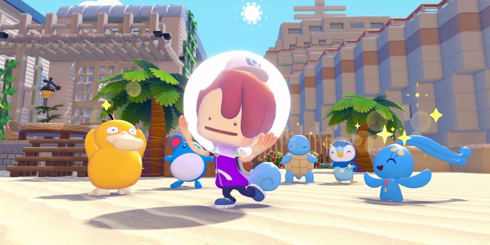 Imagen de Pokémon Pokopia con la Cuenca Coralina y el buceo