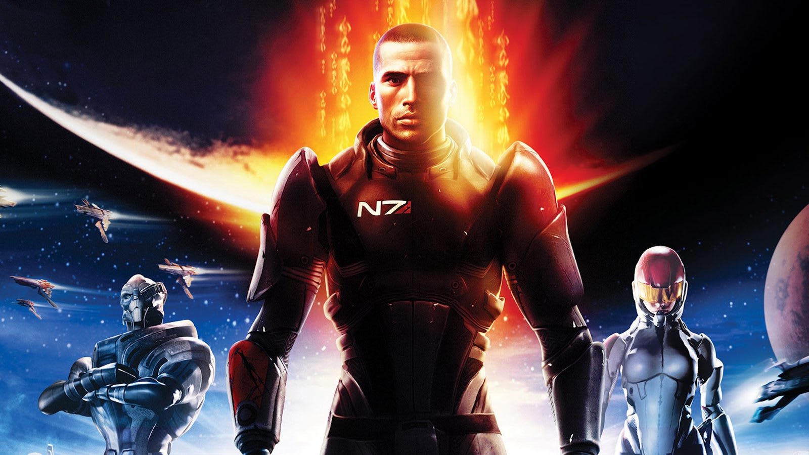 Portada de Mass Effect 2007, la entrega original de la saga