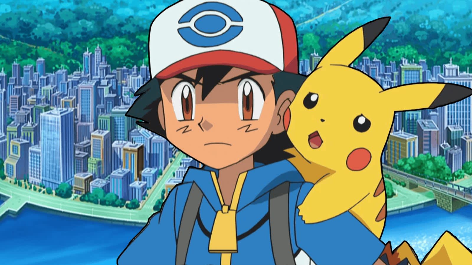 Escena de Ash y Pikachu en la saga Pokémon Negro y Blanco