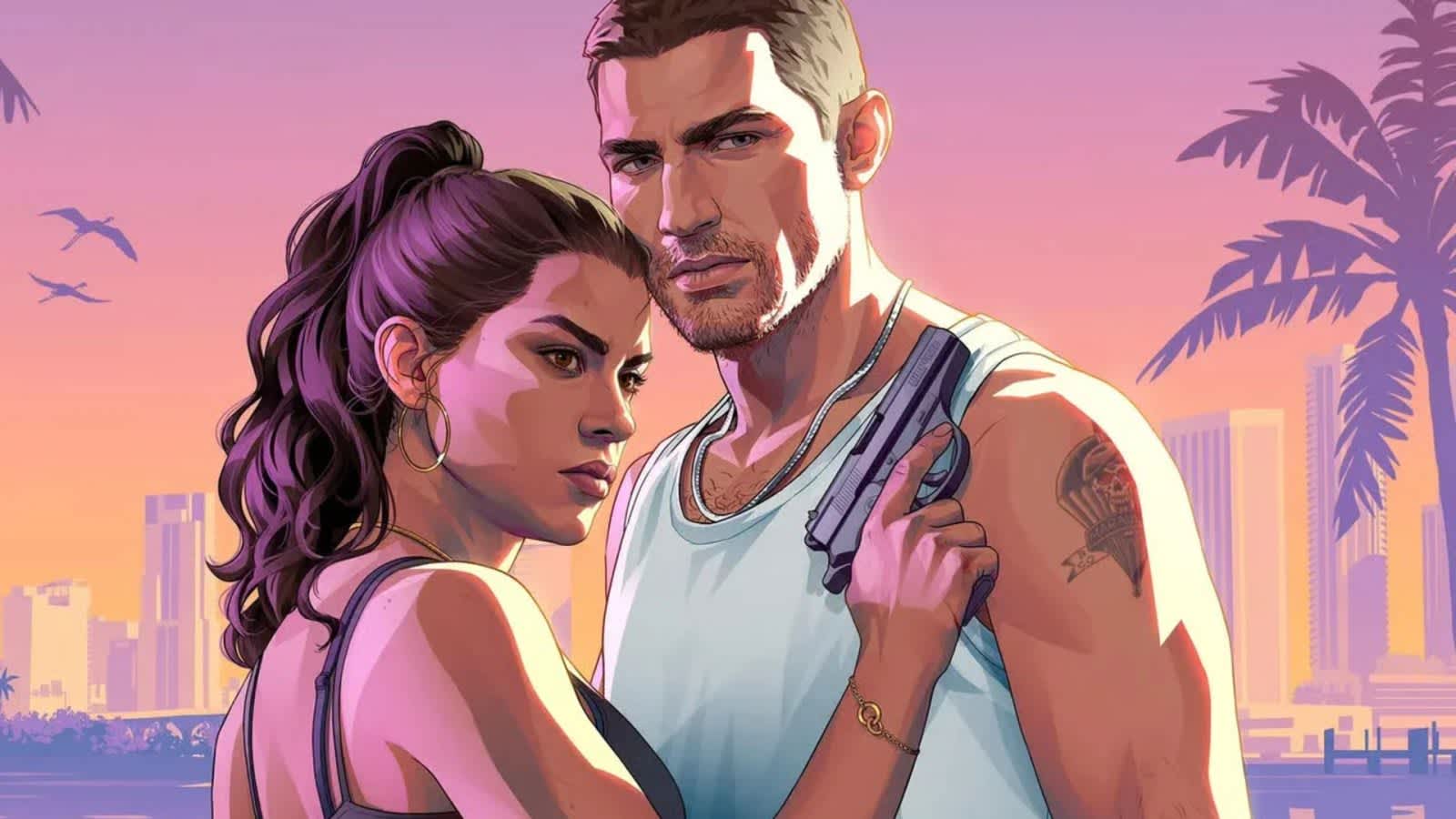 Logotipo de Rockstar Games y captura de pantalla de Grand Theft Auto VI