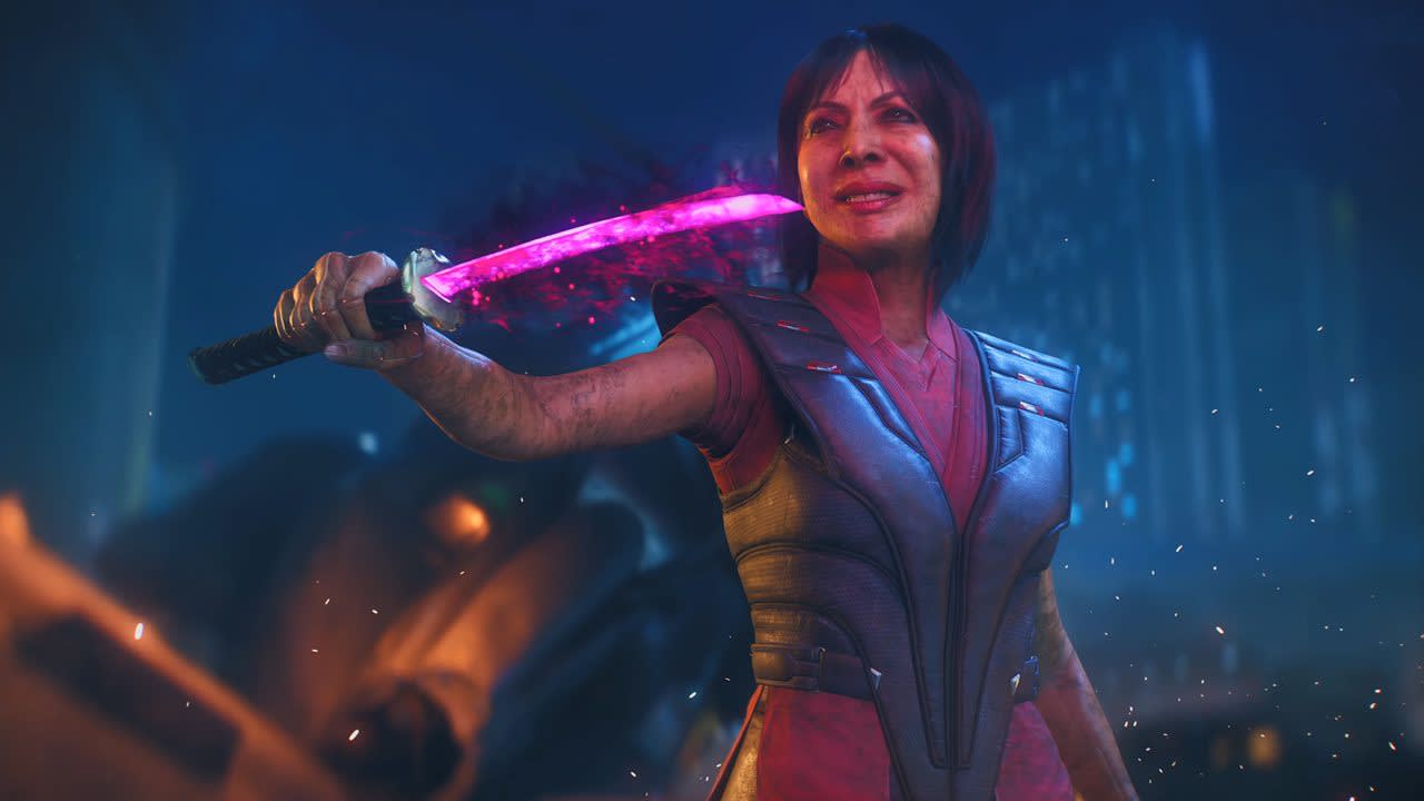 Lady Deathstrike empuñando una espada púrpura en el tráiler de Marvel's Wolverine
