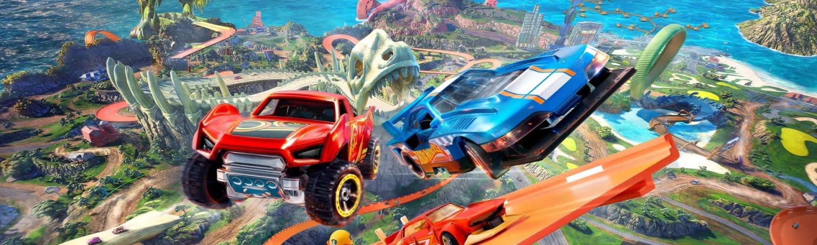 Captura de pantalla de Hot Wheels: Infinite Rush en PS5 mostrando autos de juguete en una isla