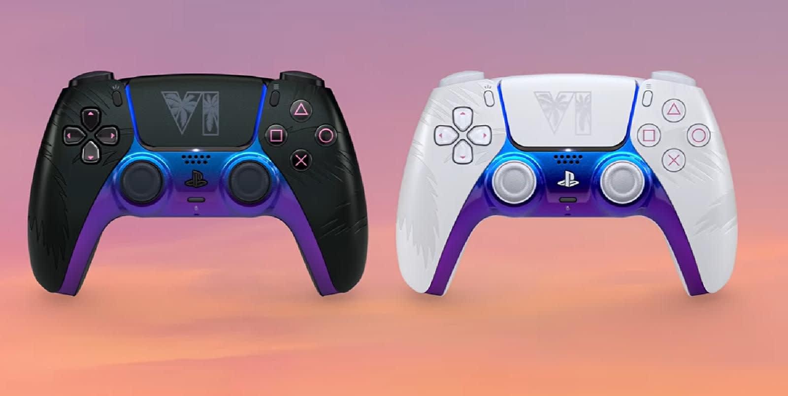 Controlador DualSense edición GTA VI con logo VI y palmeras