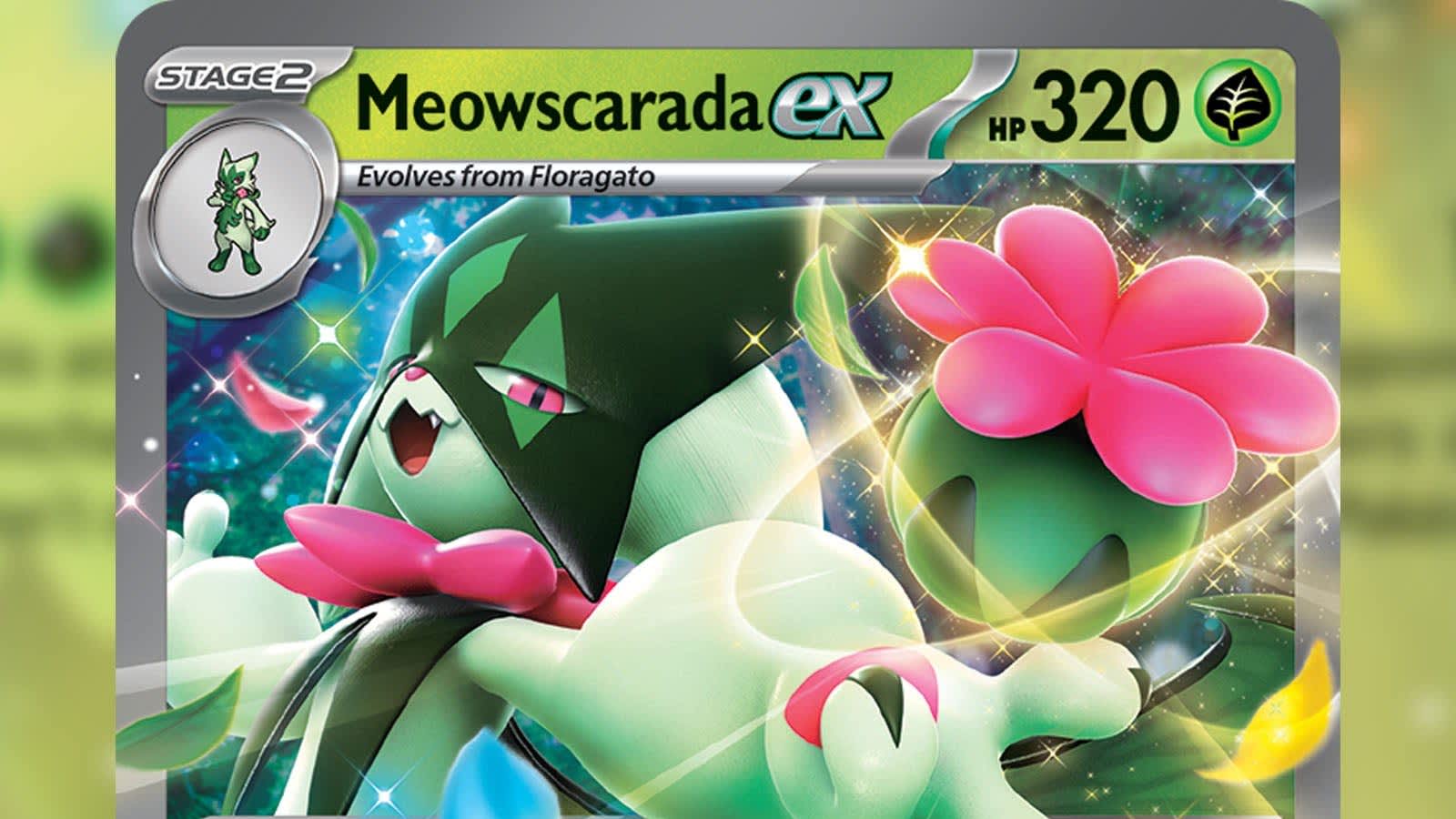 Ilustración de las nuevas cartas Sprigatito, Floragato y Meowscarada ex del set Pokémon TCG Mega Evolution Delta Reign