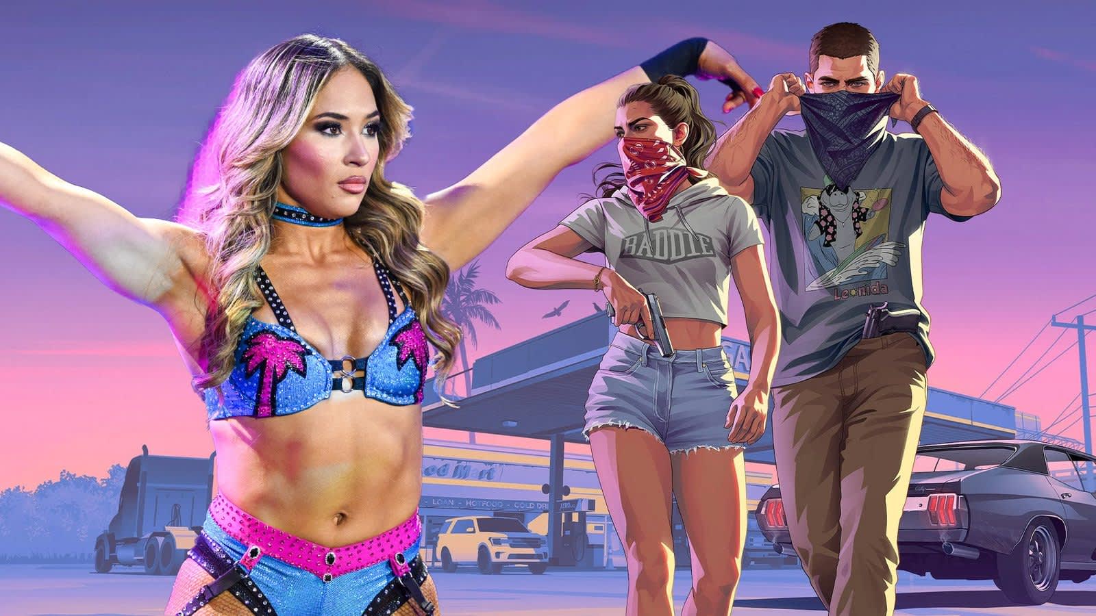 Logotipo de WWE junto al nombre Vice City, referencia al juego GTA