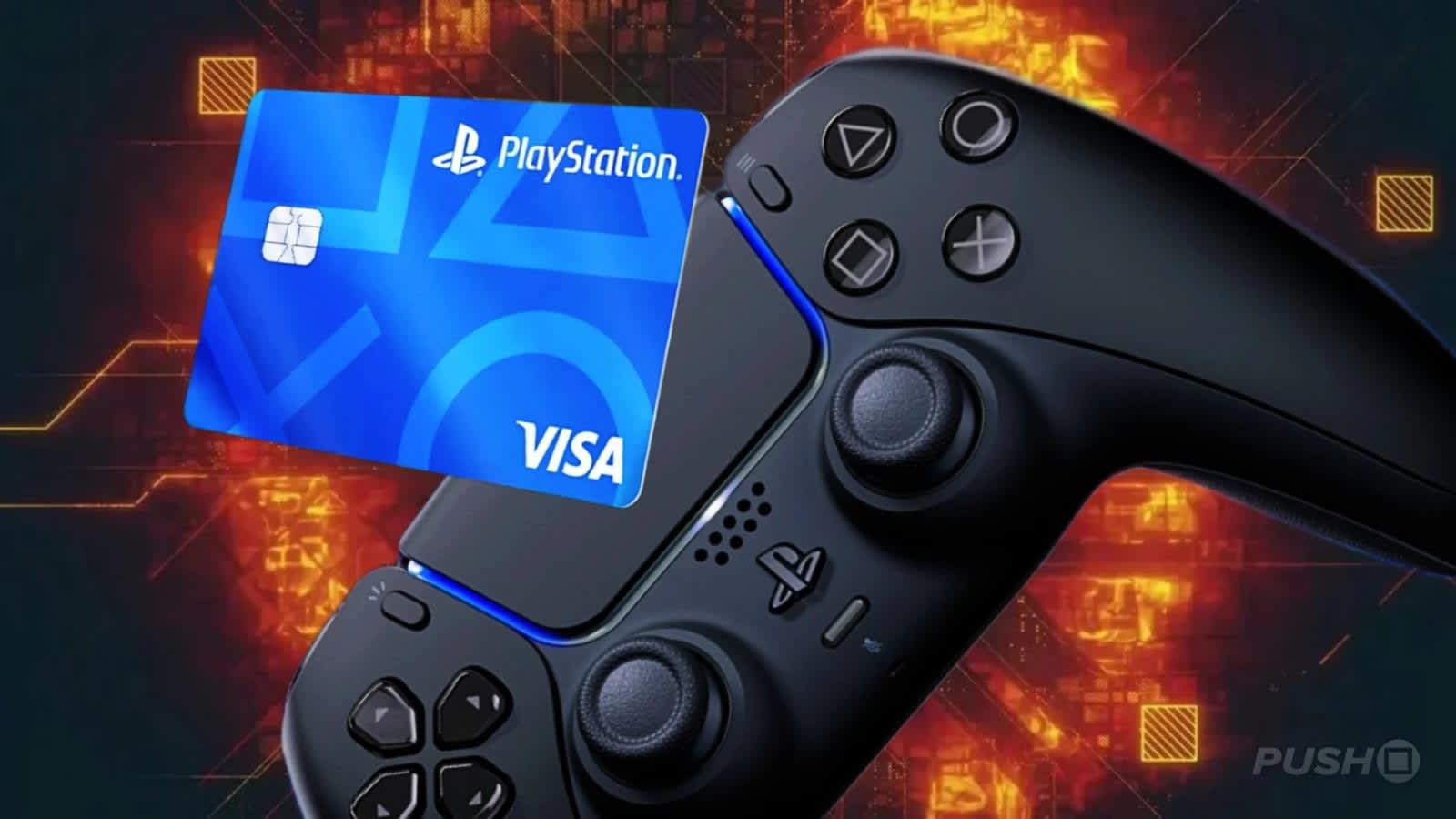Controlador de PlayStation con ilustración de escáner de tarjeta de crédito
