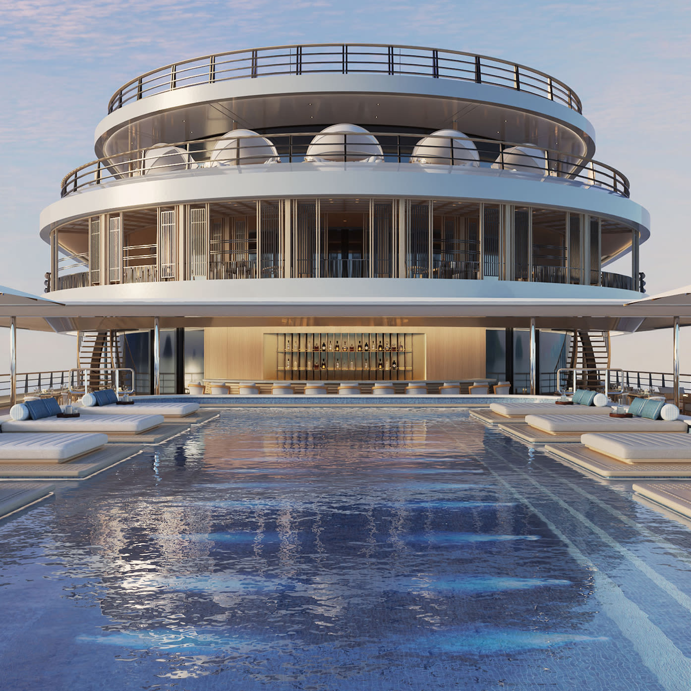 Der 16-Meter-Pool an Deck der Yacht Amangati, 3D-Rendering