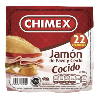 Jamon Pavo Cerdo Cocido Chimex 396Grs