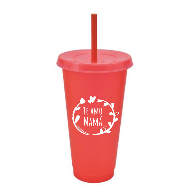 Vaso Plastico Tapa Push Y Popote Mama 800 Ml