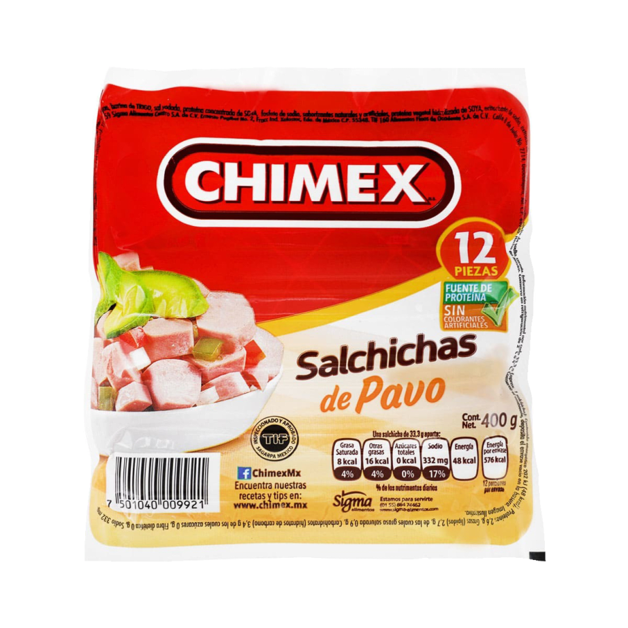 Salchicha De Pavo Chimex 400Gr