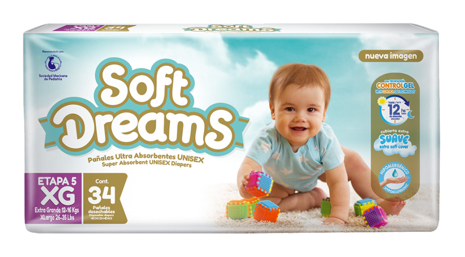 Pañal Soft Dreams E5 Xg C/34 Pzas