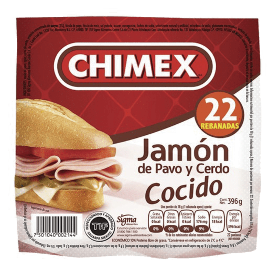 Jamon Pavo Cerdo Cocido Chimex 396Grs
