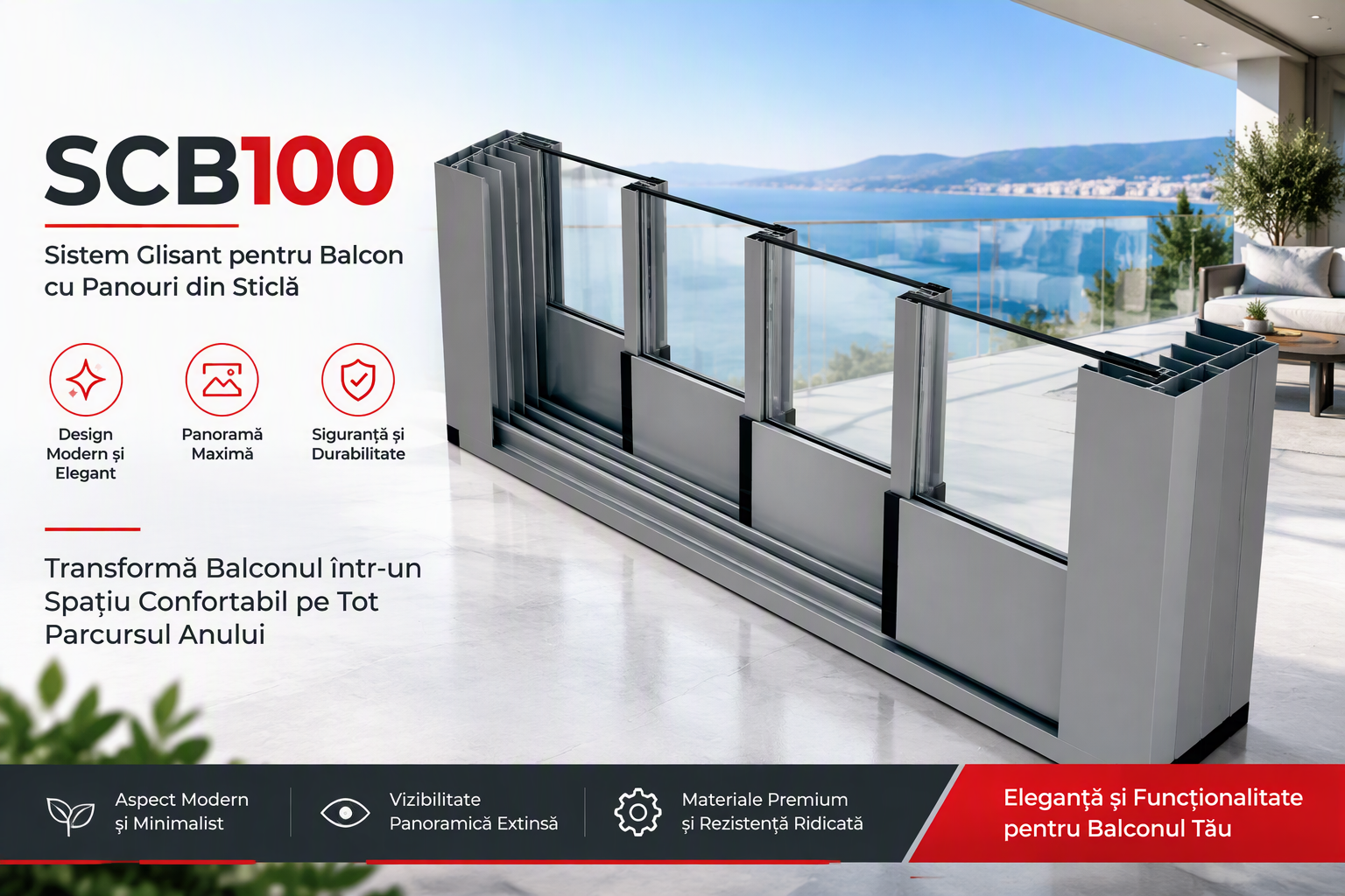 Sistem Glisant pentru Balcon cu Panouri din Sticlă SCB100
