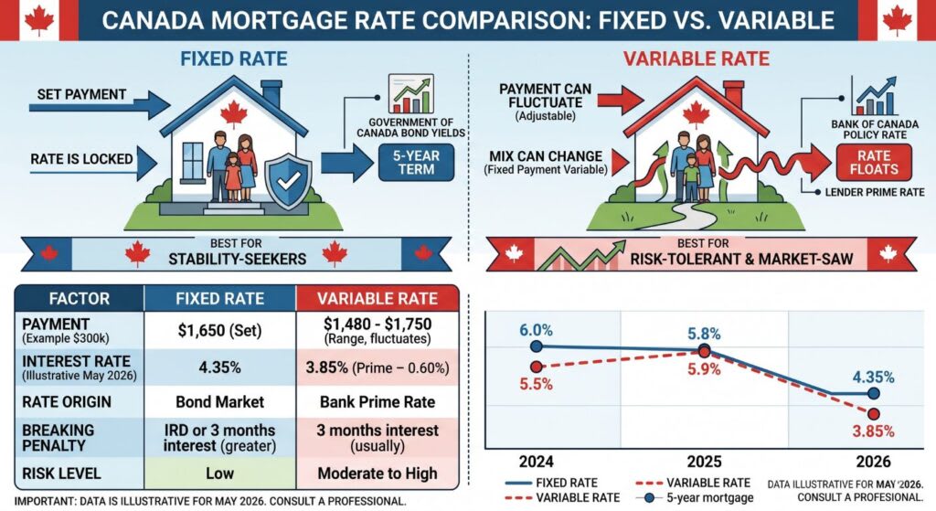 fixed vs variable mortgage rate Canada 2026