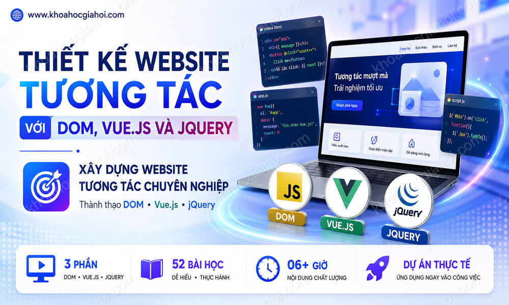 Khóa Học Thiết Kế Website Tương Tác Với DOM, Vue.js Và jQuery