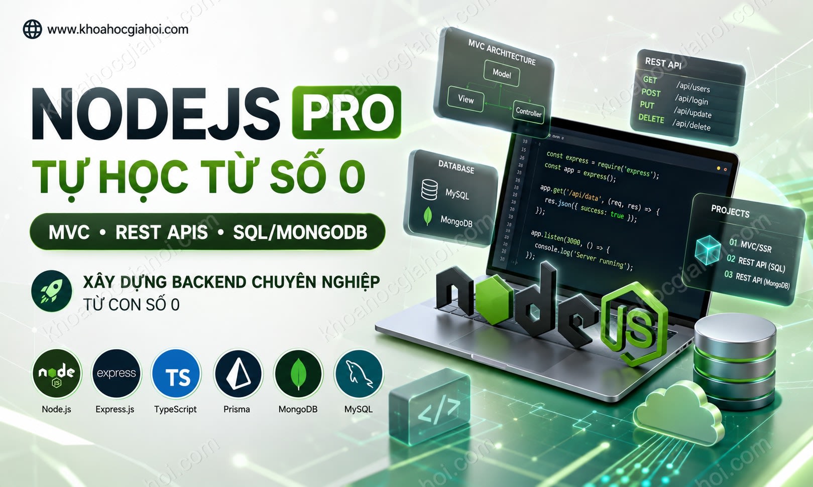 Khóa Học Nodejs Pro - Tự Học Từ Số 0 (Mvc, Rest Apis, Sql/mongodb) Cùng Hỏi Dân IT Khóa Học Nodejs Pro - Tự Học Từ Số 0 (Mvc, Rest Apis, Sql/mongodb) Cùng Hỏi Dân IT