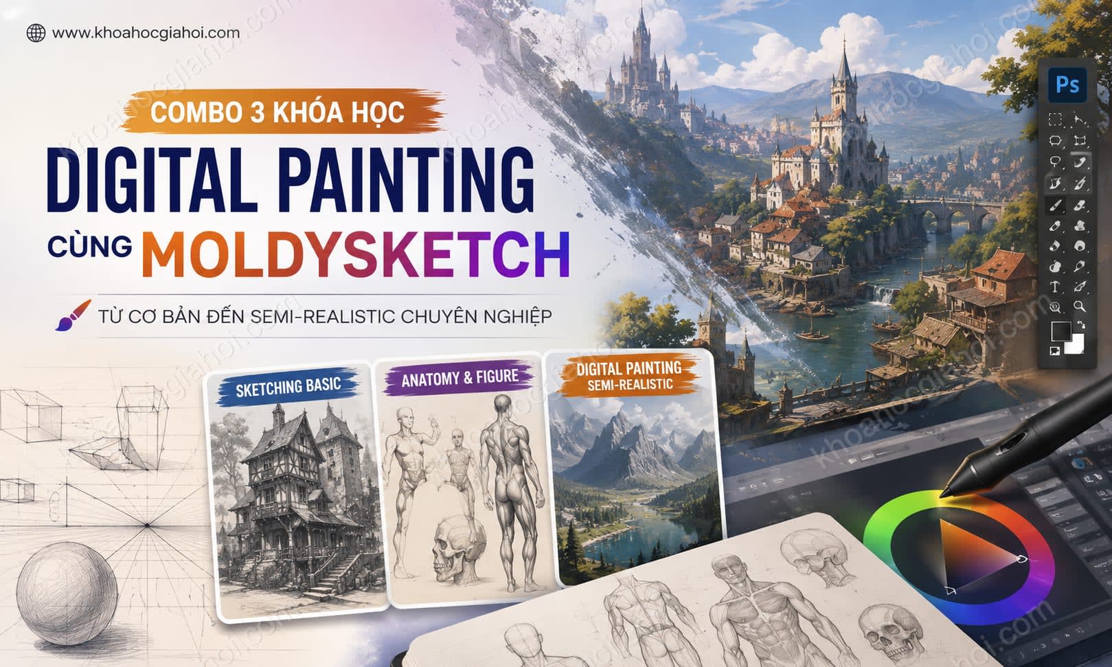 Combo 3 Khóa Học Vẽ Digital Painting Cùng Moldysketch