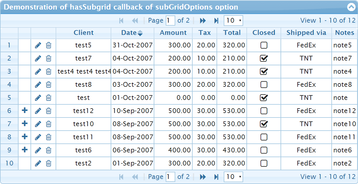 Usage of hasSubgrid callback of subGridOptions