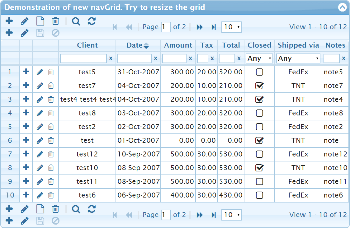 Usage navGrid with icons