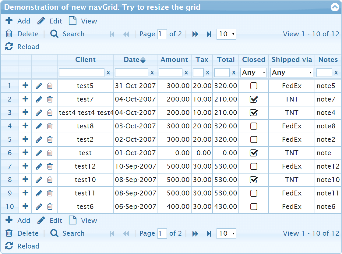 Usage navGrid with icons and texts